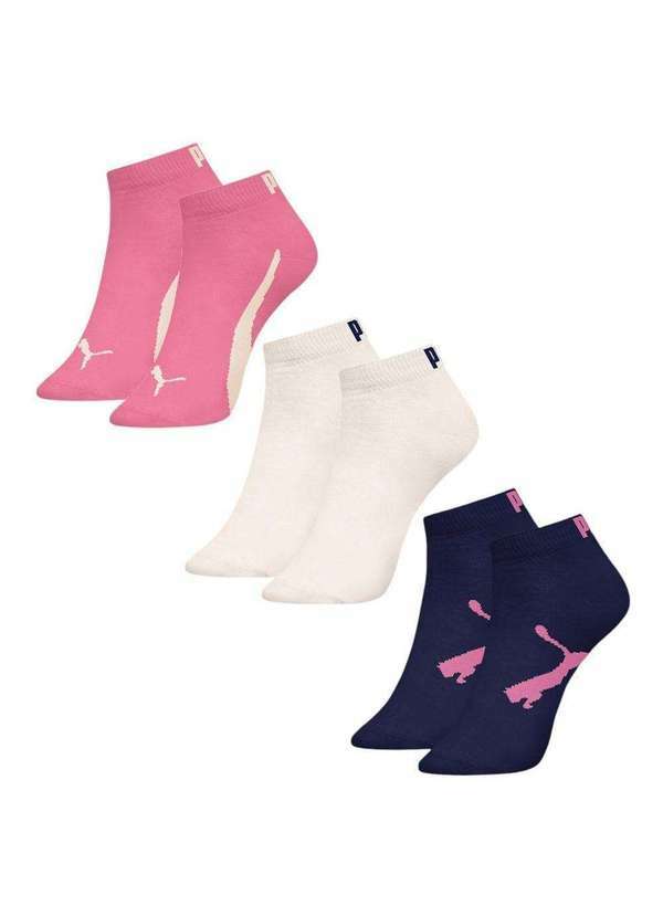 Puma - Kit 3 pares de Meias Puma Sapatilha Infantil Rosa