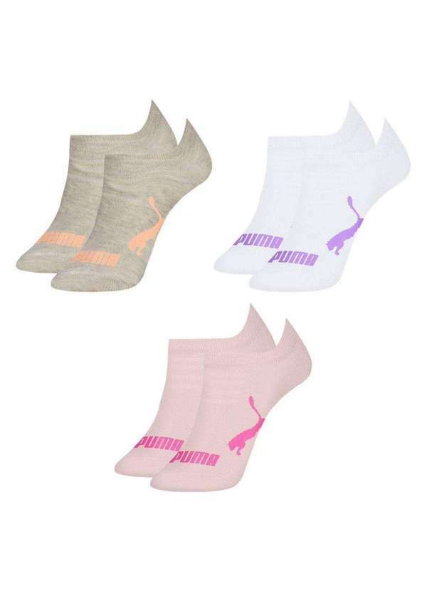 Puma - Kit 3 pares de Meias Puma Sapatilha Invisível Infantil Branco