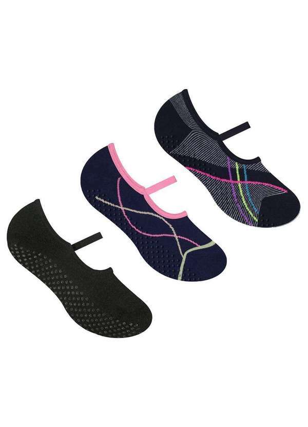 Selene - Kit 3 pares de Meias Selene Sapatilha Antiderrapante Feminina Preto
