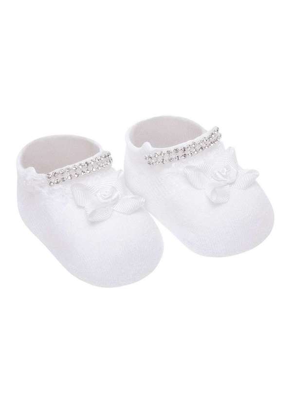 Meia Sapatinho Selene com Apliques Recém-Nascido Branco Branco
