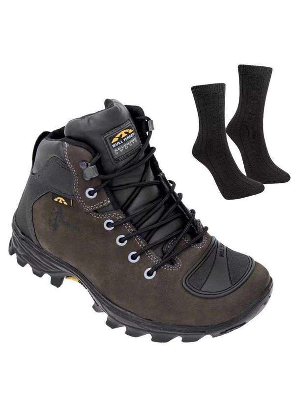 Bull Terrier - Kit Bota Bull Terrier Valmet Moto Feminina e par de Meia Marrom