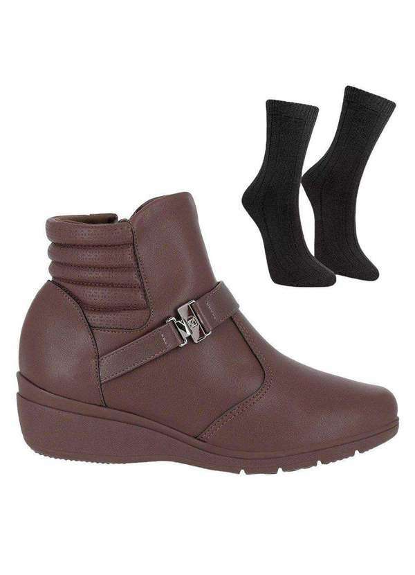 Piccadilly - Kit Bota Piccadilly Anabela Beth Feminina e par de Meia Marrom