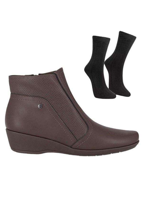 Piccadilly - Kit Bota Piccadilly Anabela Ivone Feminina e par de Meia Marrom