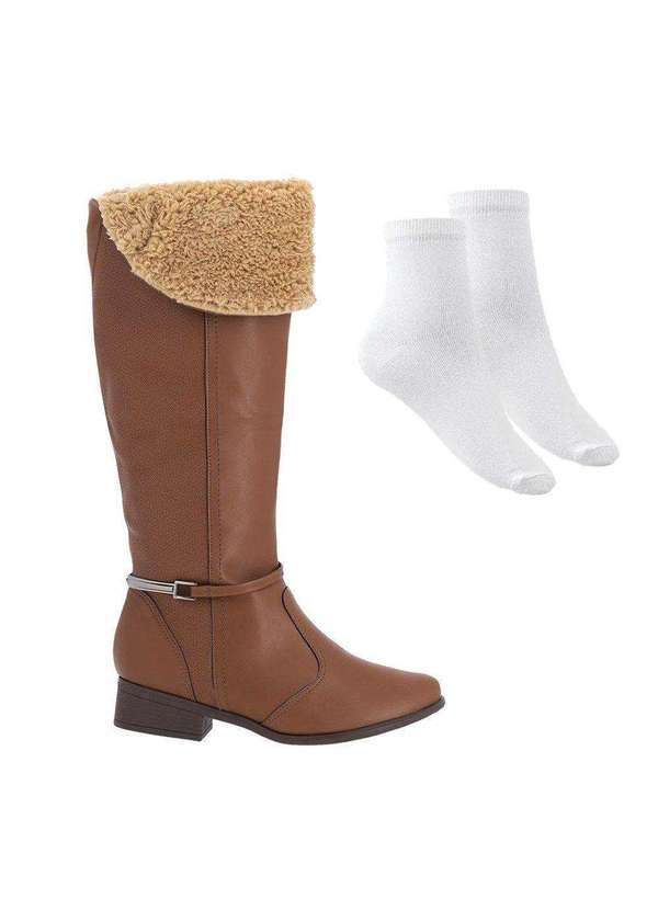 Piccadilly - Kit Bota Piccadilly Angela Cano Longo Feminina e par de Meia Marrom