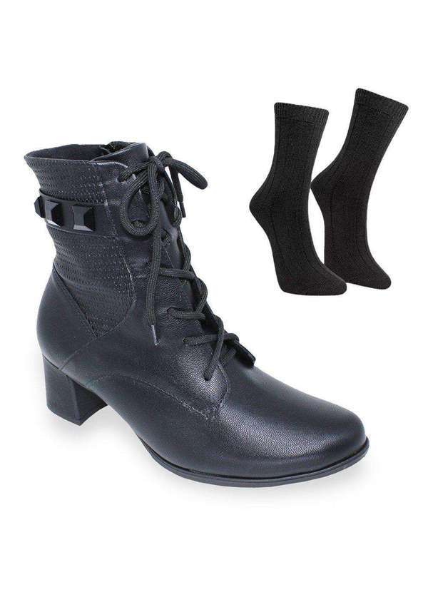 Piccadilly - Kit Bota Piccadilly Danubia Cano Curto Feminina e par de Meia Preto