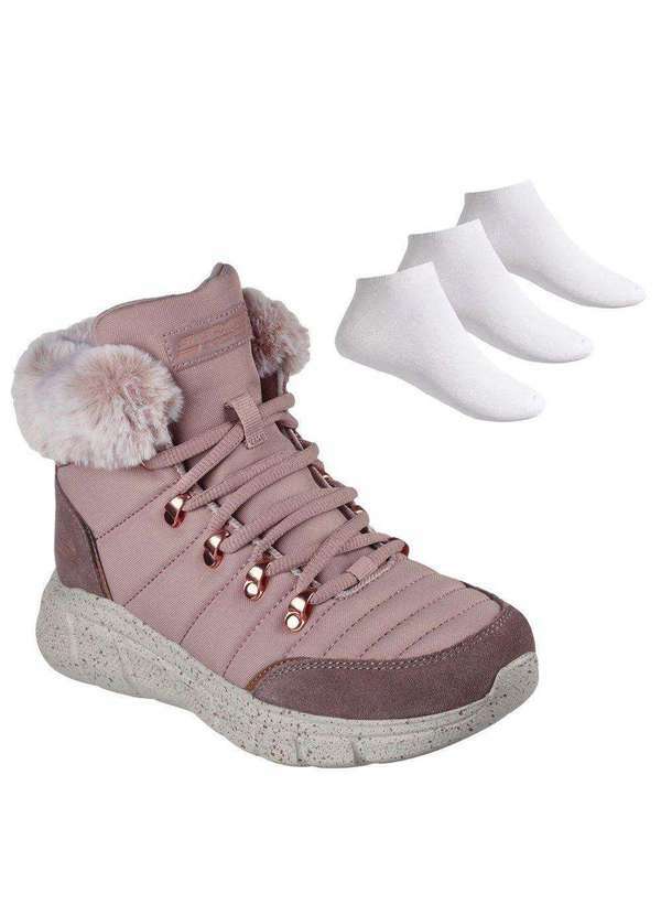 Skechers - Kit Bota Skechers Bobs B Flex Feminina e 3 pares de Meias Rosa