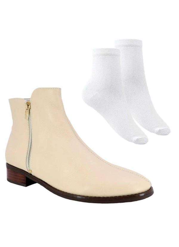 Usaflex - Kit Bota Usaflex Cano Baixo Zíper Feminina e par de Meia - Bege