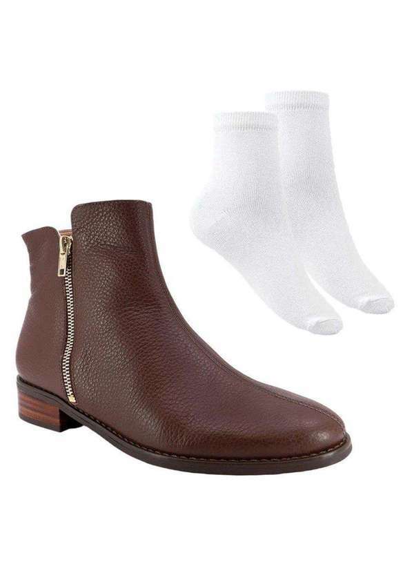 Usaflex - Kit Bota Usaflex Cano Baixo Zíper Feminina e par de Meia - Marrom