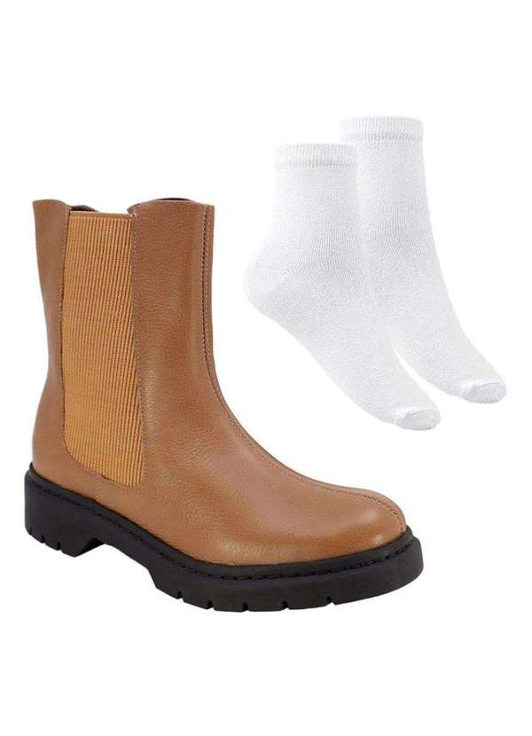 Usaflex Kit Bota Usaflex Chelsea Feminina e par de Meia Marrom