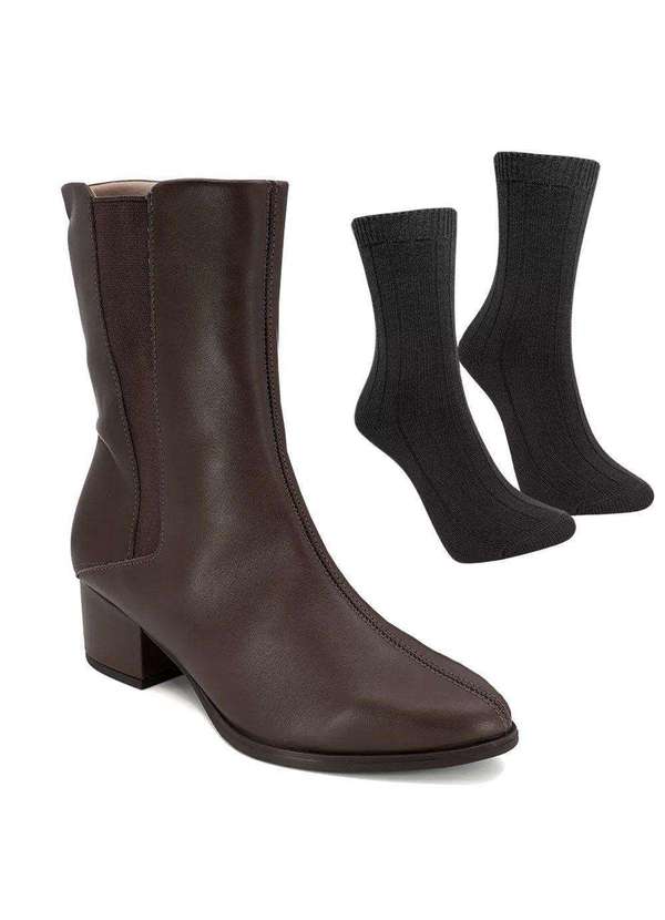 Usaflex - Kit Bota Usaflex Salto Médio Bloco Feminina e par de Meia Marrom