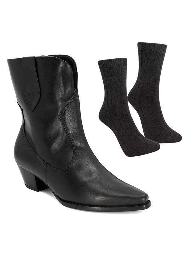 Usaflex - Kit Bota Usaflex Western Feminina e par de Meia Preto