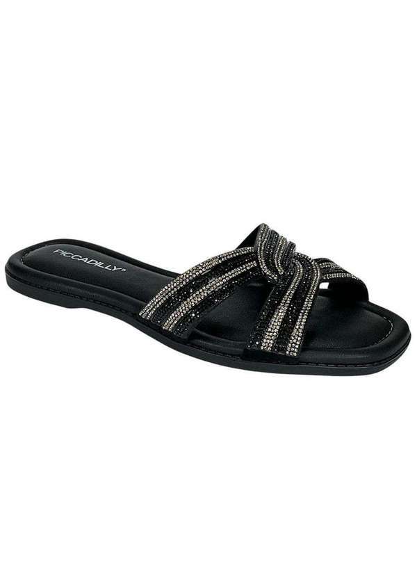 Piccadilly - Chinelo Rasteira Piccadilly Gabi Strass Feminino Preto