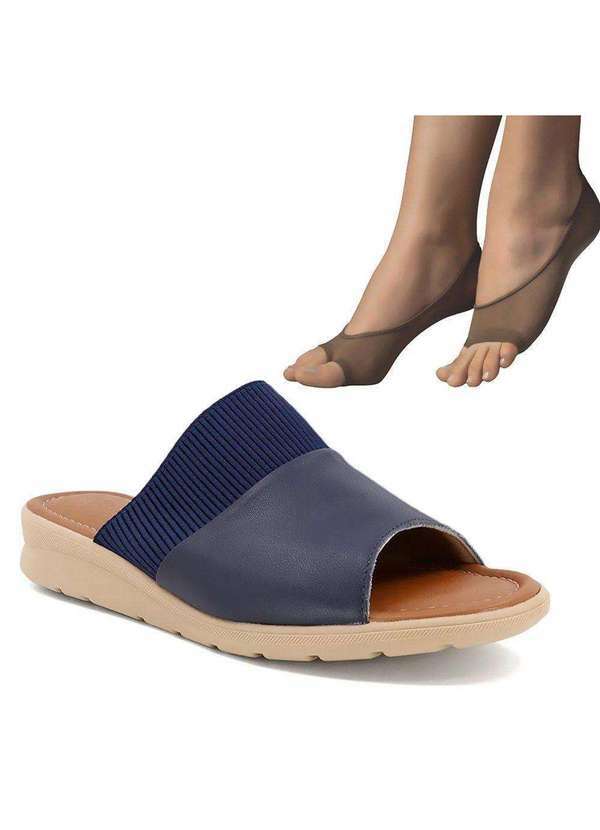 Usaflex - Kit Chinelo Usaflex Plataforma Feminino e 2 pares de Meias - Azul