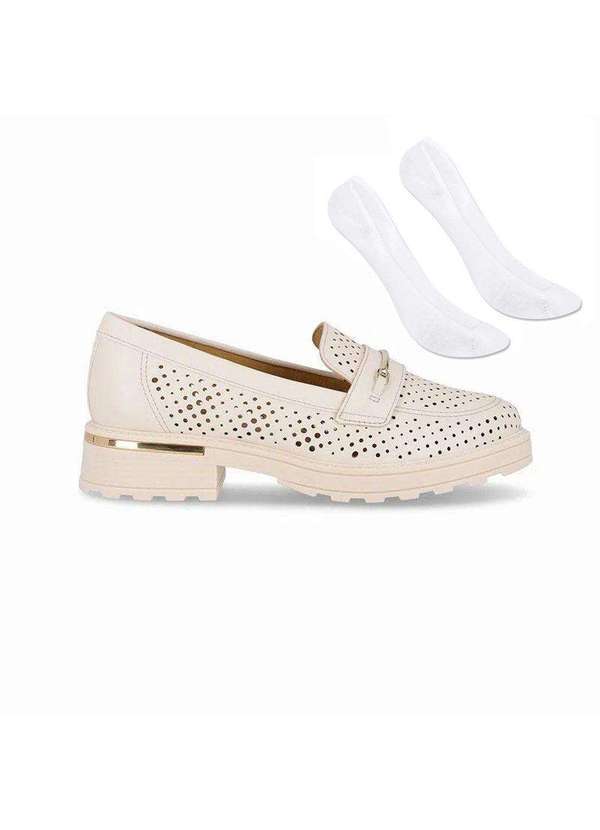 Piccadilly - Kit Mocassim Anabela Piccadilly Gisa Feminino e par de Meia Bege