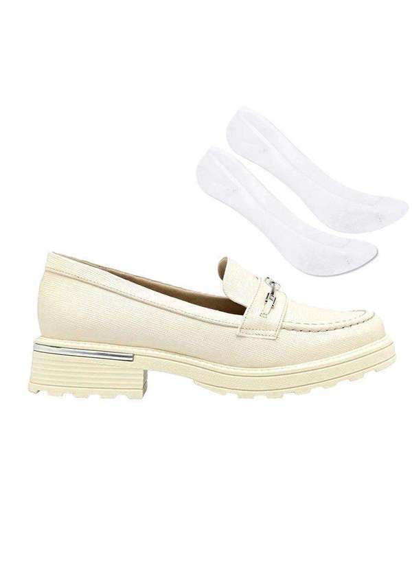Piccadilly - Kit Mocassim Piccadilly Barbie Salto Médio Feminino e par de Meia Bege