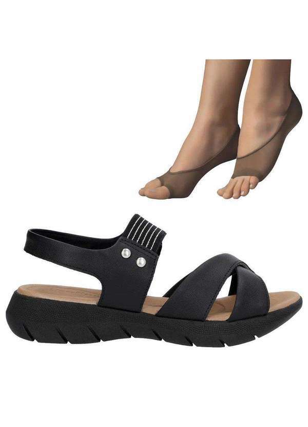 Usaflex - Kit Sandália Plataforma Usaflex Valise Feminina e Meias Preto