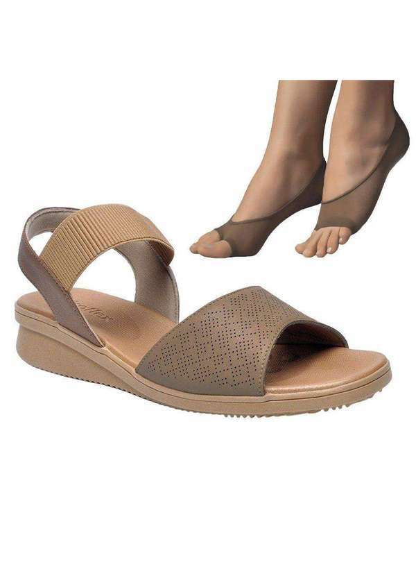 Usaflex - Kit Sandália Usaflex Plataforma Feminina e 2 pares de Meias - Bege
