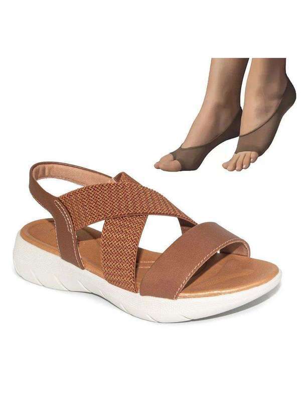 Usaflex - Kit Sandália Usaflex Plataforma Feminina e 2 pares de Meias Marrom