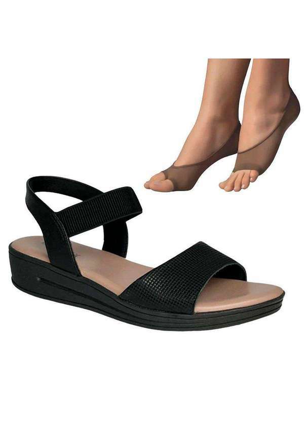 Usaflex - Kit Sandália Usaflex Plataforma Feminina e 2 pares de Meias - Preto