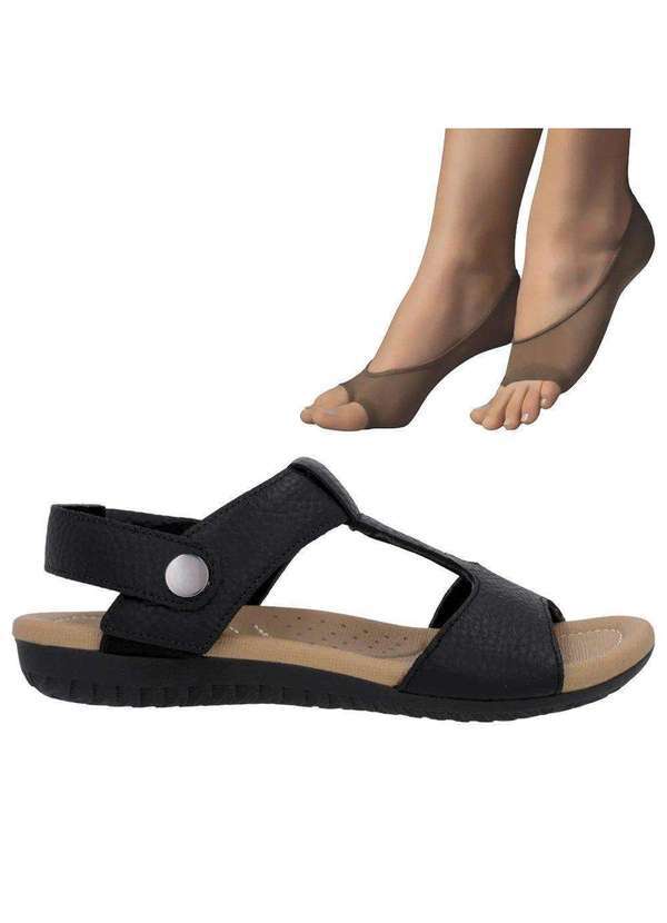 Usaflex - Kit Sandália Usaflex Relax Baixa Feminina e 2 pares de Meias Preto