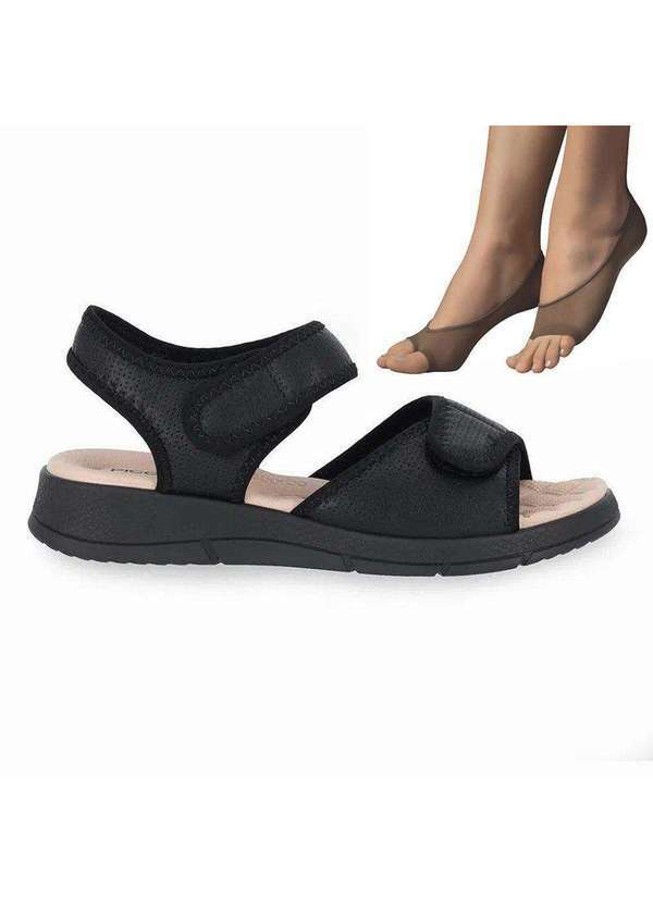 Piccadilly - Sandália Anabela Piccadilly Esporão Feminina e 2 pares de Meias Preto