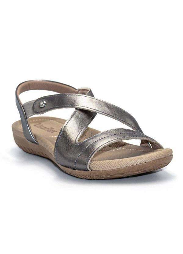 Usaflex - Sandália Rasteira Usaflex Couro Feminina - Cinza