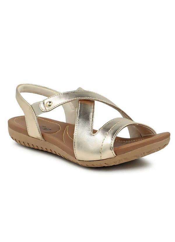 Usaflex - Sandália Rasteira Usaflex Couro Feminina - Dourado