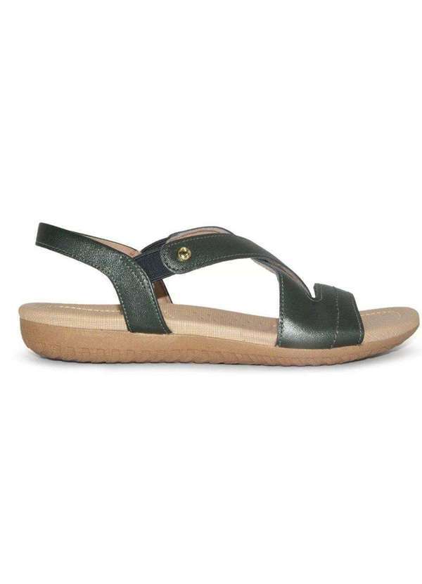 Usaflex - Sandália Rasteira Usaflex Couro Feminina - Verde