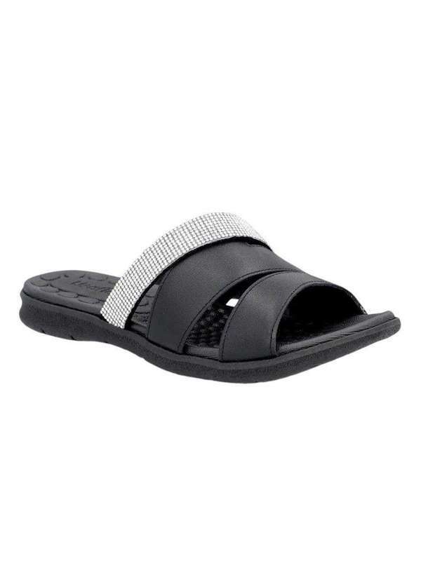 Usaflex - Sandália Rasteira Usaflex Couro Feminina Preto