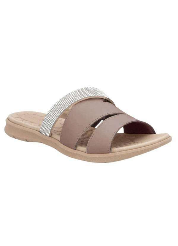 Usaflex - Sandália Rasteira Usaflex Couro Feminina Bege