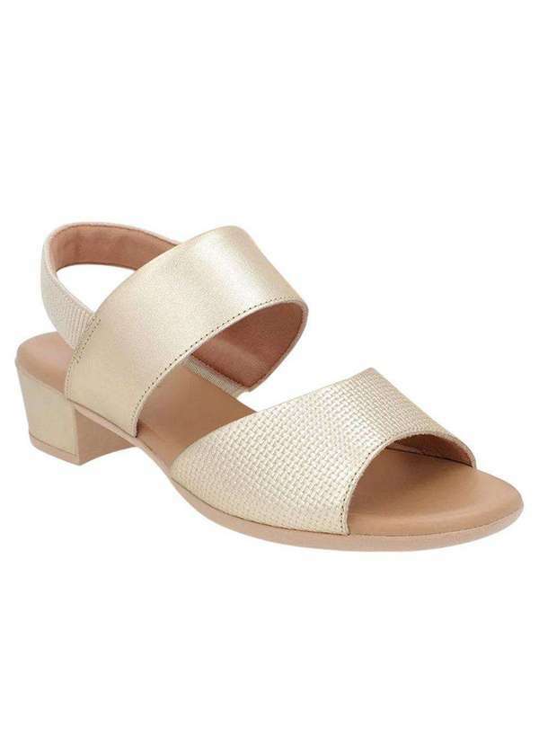 Usaflex - Sandália Salto Usaflex Couro Feminina Dourado