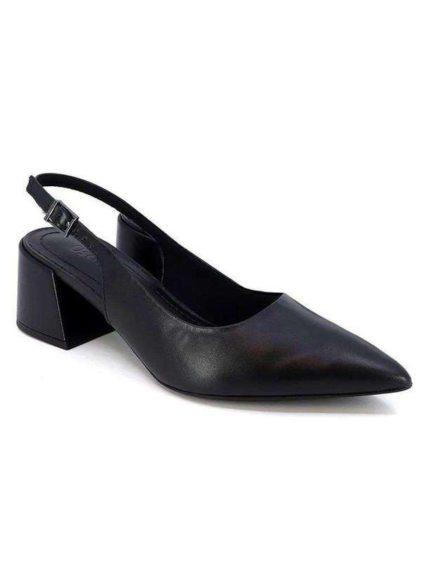 Usaflex - Sandália Slingback Usaflex Couro Feminina Preto