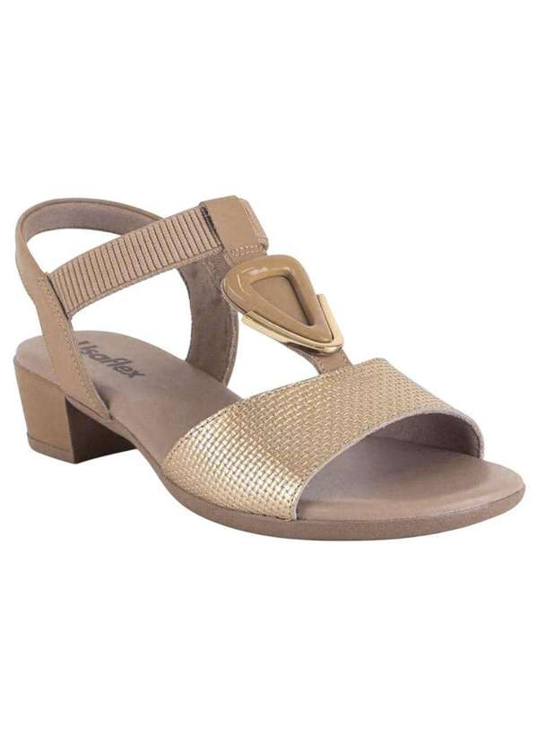 Sandália Usaflex Salto Bloco Feminina Dourado Esporte Legal