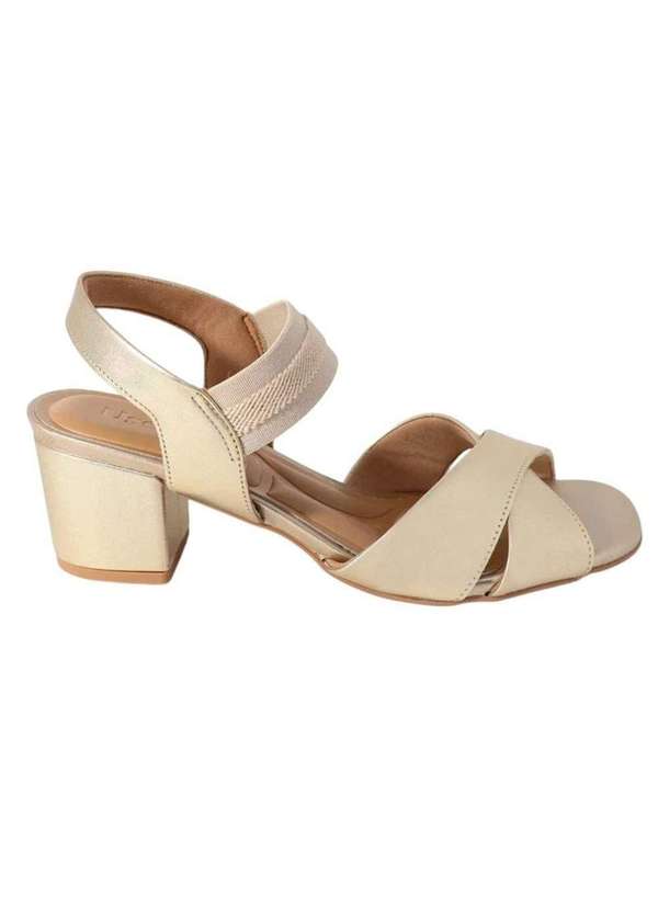 Sandália Usaflex Salto Bloco Médio Feminina Dourado Esporte Legal