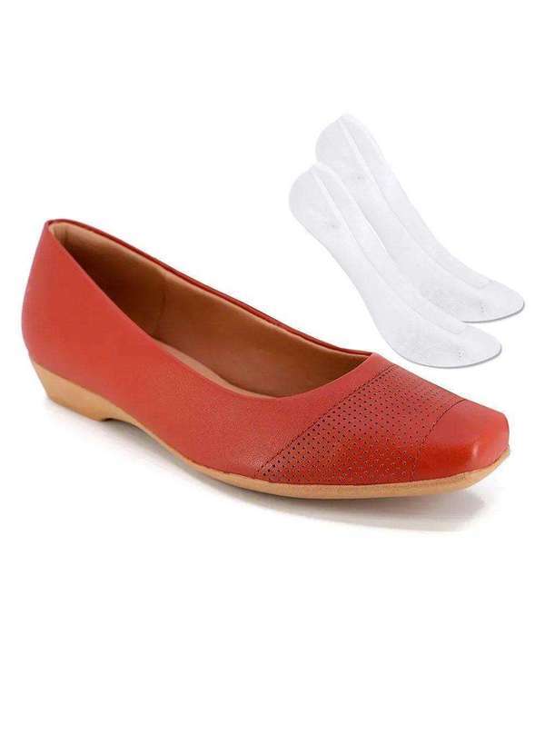 Usaflex Kit Sapatilha Usaflex Rasteira Feminina e par de Meia Vermelho