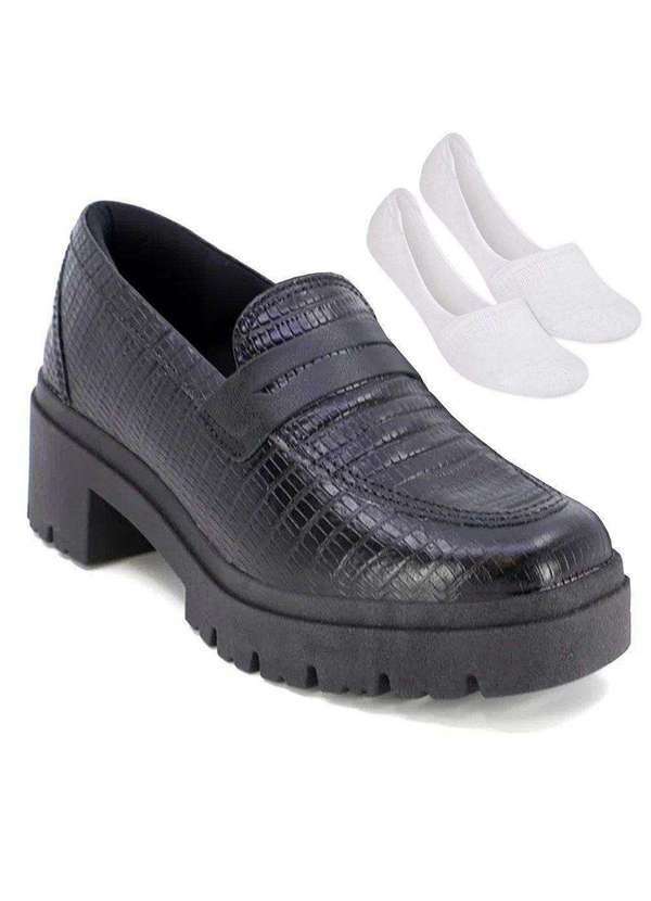 Usaflex - Kit Mocassim Usaflex Plataforma Feminino e par de Meia - Preto