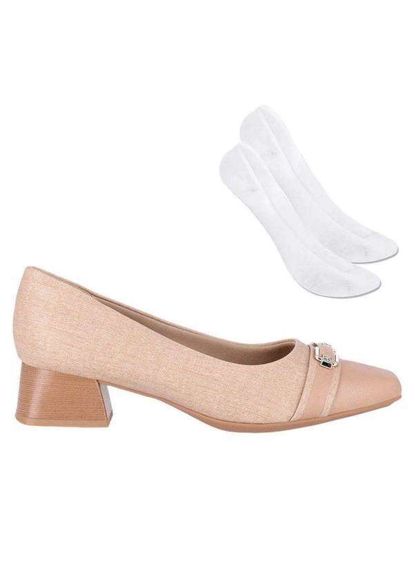 Piccadilly - Kit Scarpin Piccadilly Tati Feminino e par de Meia Bege