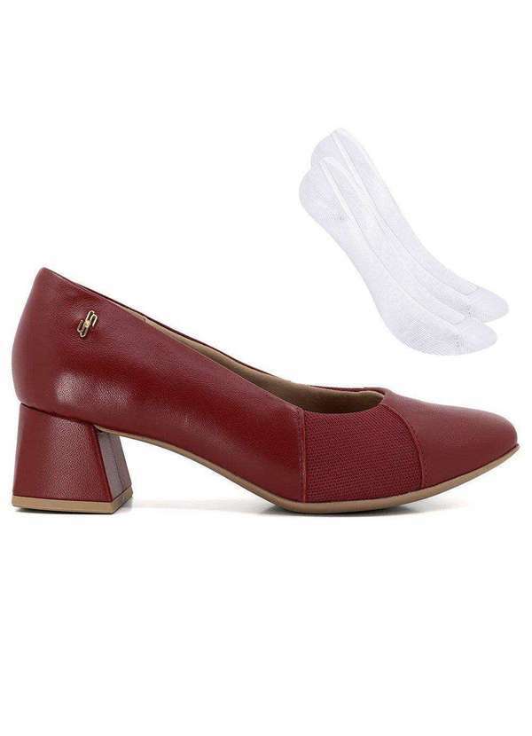 Usaflex - Kit Scarpin Usaflex Salto Médio Feminino e par de Meia - Vermelho