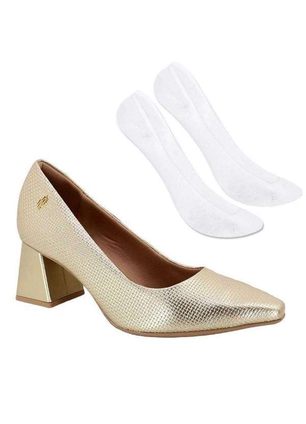 Usaflex - Kit Scarpin Usaflex Tressê Bico Fino Feminino e par de Meia - Cinza