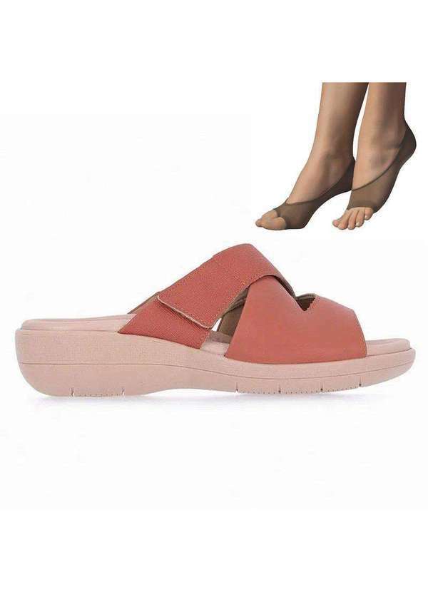 Piccadilly - Kit Tamanco Piccadilly Fascite Feminino e 2 pares de Meias Marrom