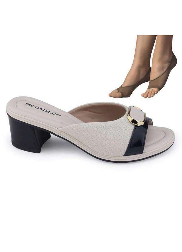 Piccadilly - Kit Tamanco Piccadilly Joanete Feminino e 2 pares de Meias Branco