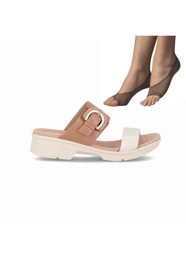 Piccadilly - Kit Tamanco Piccadilly Juliana Feminino e 2 pares de Meias Marrom
