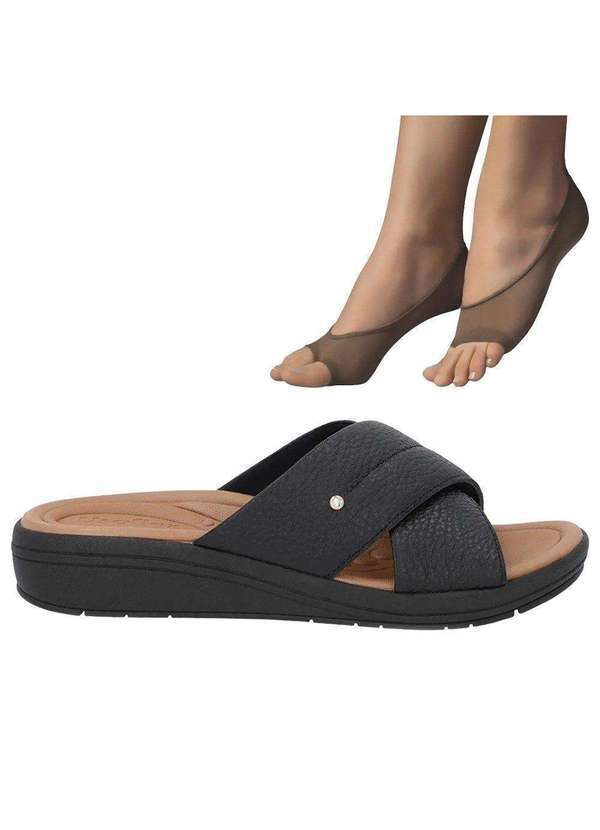 Usaflex - Kit Tamanco Usaflex Anabela Feminino e 2 pares de Meias Preto