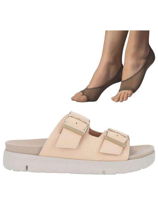 Usaflex - Kit Tamanco Usaflex Birken Feminino e 2 pares de Meias Rosa