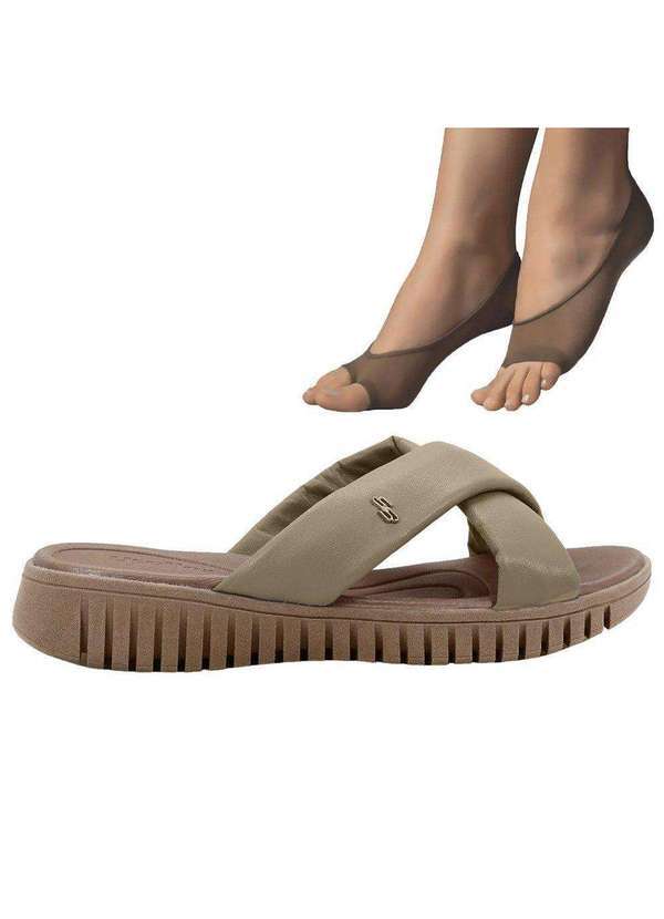 Usaflex - Kit Tamanco Usaflex Plataforma Feminino e 2 pares de Meias - Bege