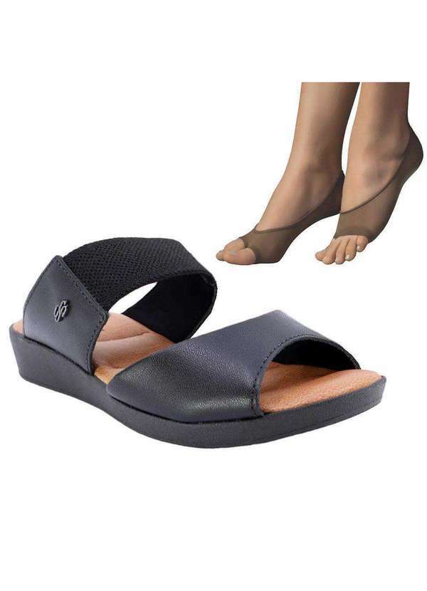 Usaflex - Kit Tamanco Usaflex Slide Feminino e 2 pares de Meias - Preto