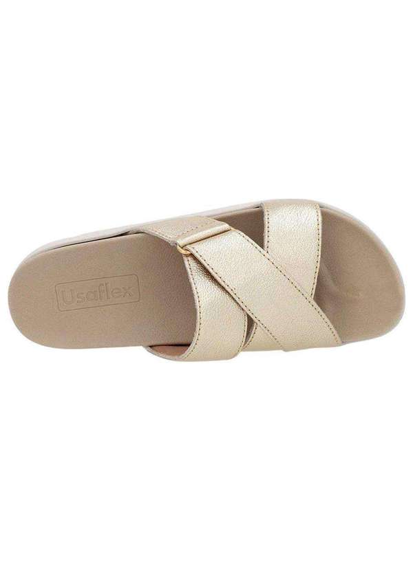 Usaflex - Kit Tamanco Usaflex Tiras Feminino e 2 pares de Meias Dourado 3