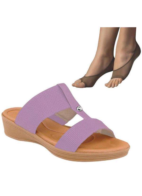 Usaflex - Kit Tamanco Usaflex Tressê Feminino e 2 pares de Meias - Roxo