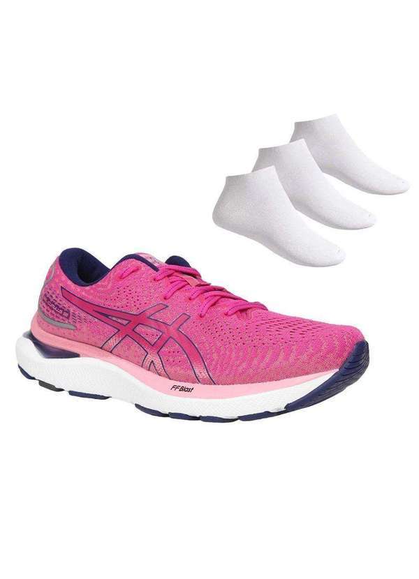 Asics - Kit Tênis Asics Gel-Cumulus 24 Feminino e 3 pares de Meias Rosa