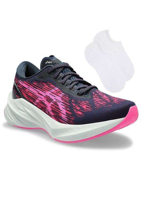Asics - Kit Tênis Asics Novablast 3 Feminino e par de Meia Rosa